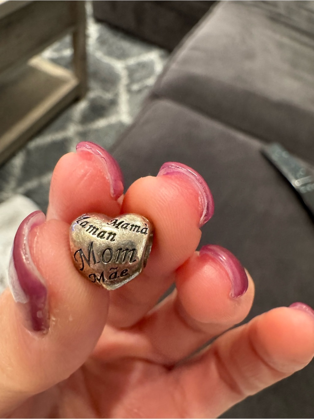 Pandora Silver Heart "Mom" Charm with Multilingual Engraving